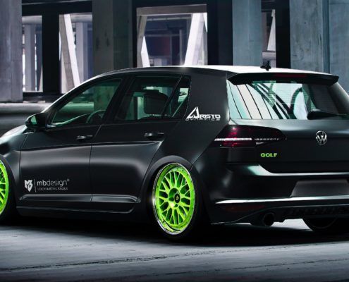 VW Golf 7 mbDESIGN LV1 8.5x19 ET45 Lemon Green poliert + 225/35R19