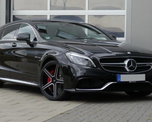 Mercedes Benz CLS 63 AMG Shooting Brake mit mbDESIGN KV1 9x20 Konkav + 255/30R20 und 10,5x20 DC stark Konkav + 295/25R20 in Mattschwarz Konturen poliert
